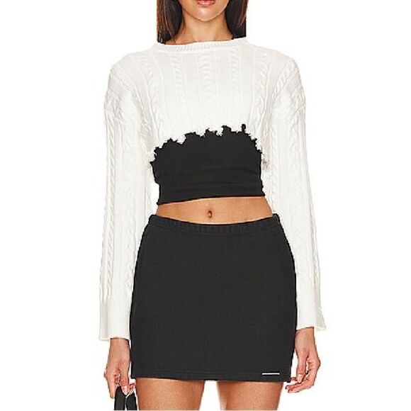 Superdown Adelita Crop Sweater Ivory white raw edge pullover top Revolve S NWT - Picture 1 of 12